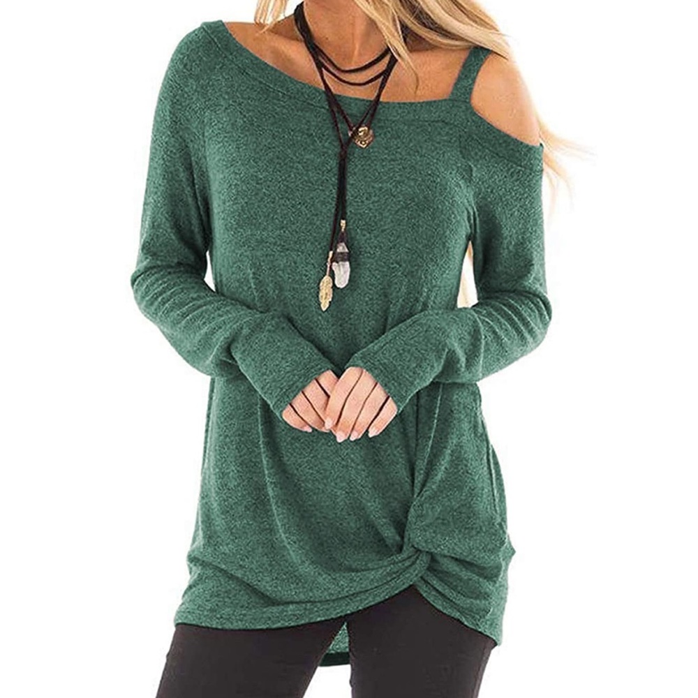 TEMOFON | 💚Cold Shoulder Loose Long-Sleeved Gathered Front Shirt